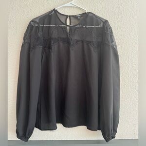 Express Black Lace Sheer Long Sleeve Blouse Size Large Elegant Dressy Top